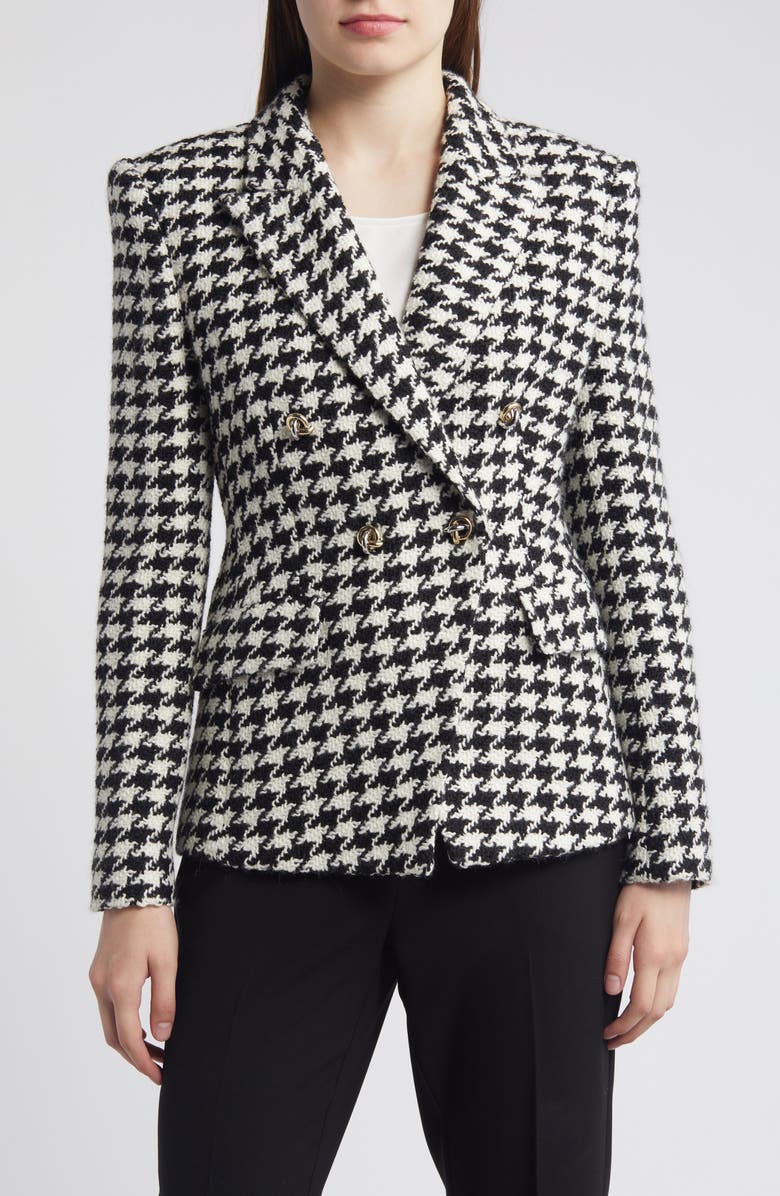 BOSS Jia Houndstooth Double Breasted Blazer, Main, color, Monochrome Houndstooth