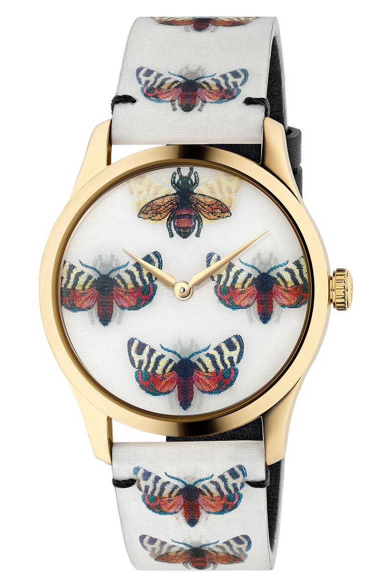 G-Timeless Holo Strap Watch, 38mm, Main, color, WHITE/ GOLD