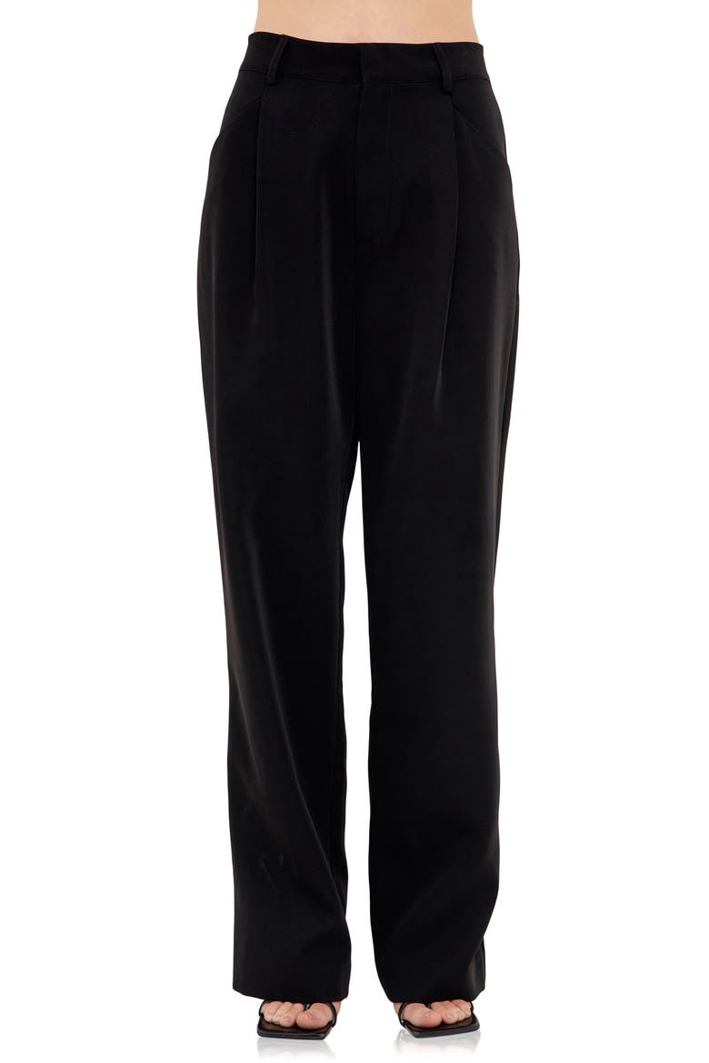 Classic Pleated Suit Trousers, Alternate, color, BLACK