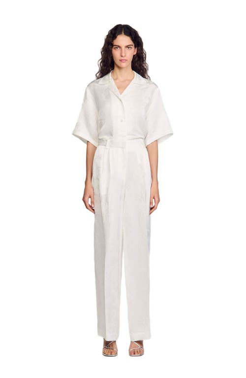 Sandro Jacquard Flowers Trousers In White