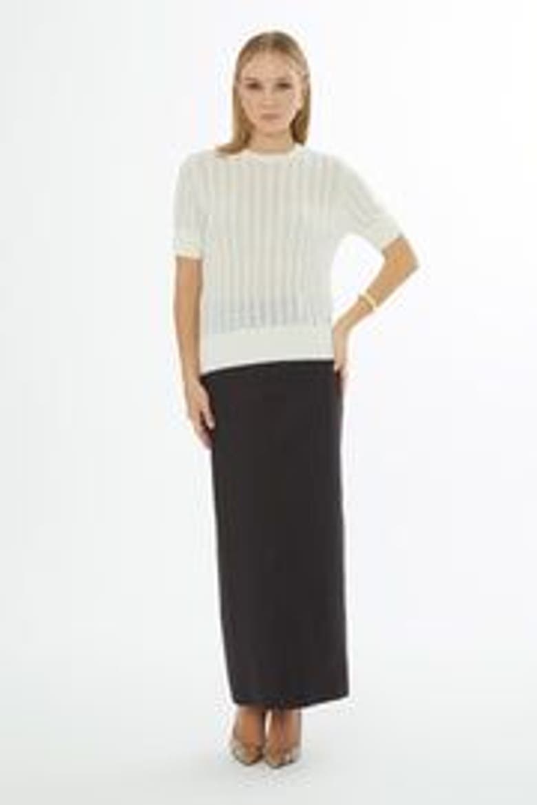 Crew Neck Short-Sleeve Wool Cashmere Sweater Ecru, Alternate, color, Ecru