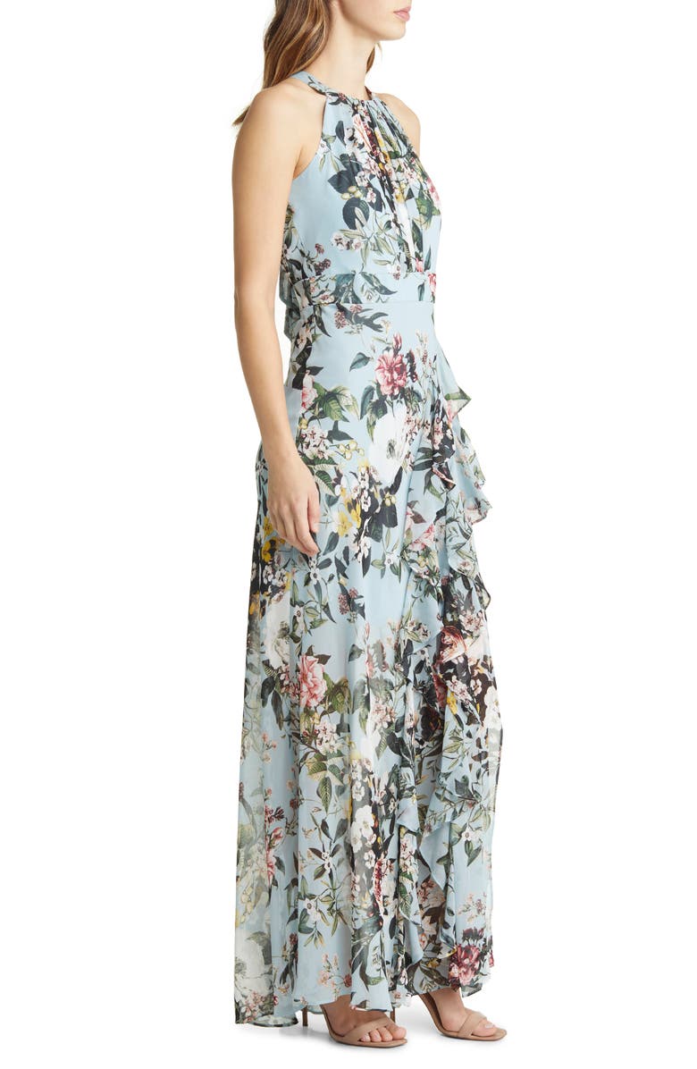 Eliza J Floral Print Halter Neck Asymmetric Hem Dress, Alternate, color, 