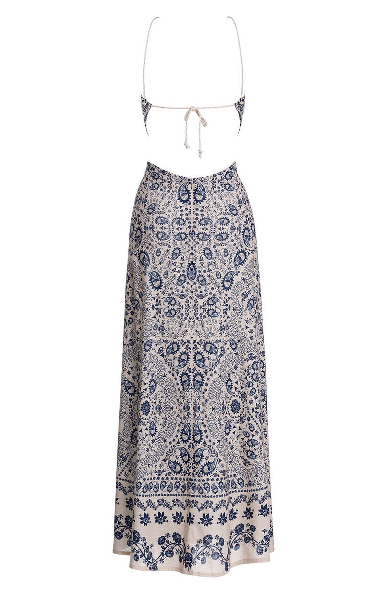 Agua Bendita Indira Atma Placement Print Stretch Cotton Cover-Up Sundress, Alternate, color, Blue/ Cream