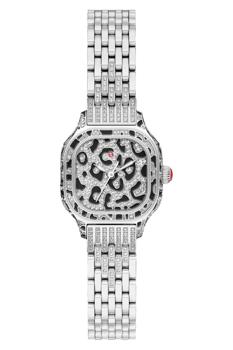 Mini Meggie Leopard Dial Diamond Bracelet Watch, 23mm x 25mm, Main, color, TWO TONE