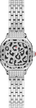MICHELE Mini Meggie Leopard Dial Diamond Bracelet Watch, 23mm x 25mm