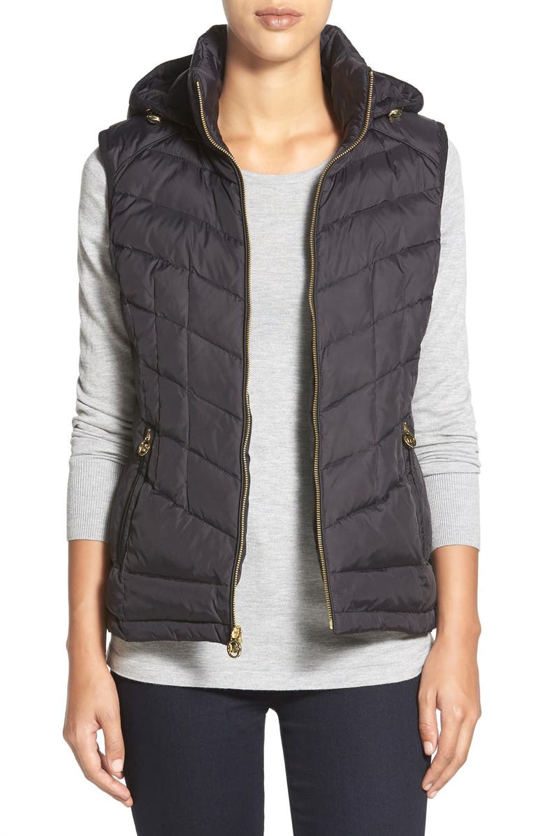 MICHAEL Michael Kors Quilted Down & Feather Fill Vest with Detachable Hood, Main, color,
