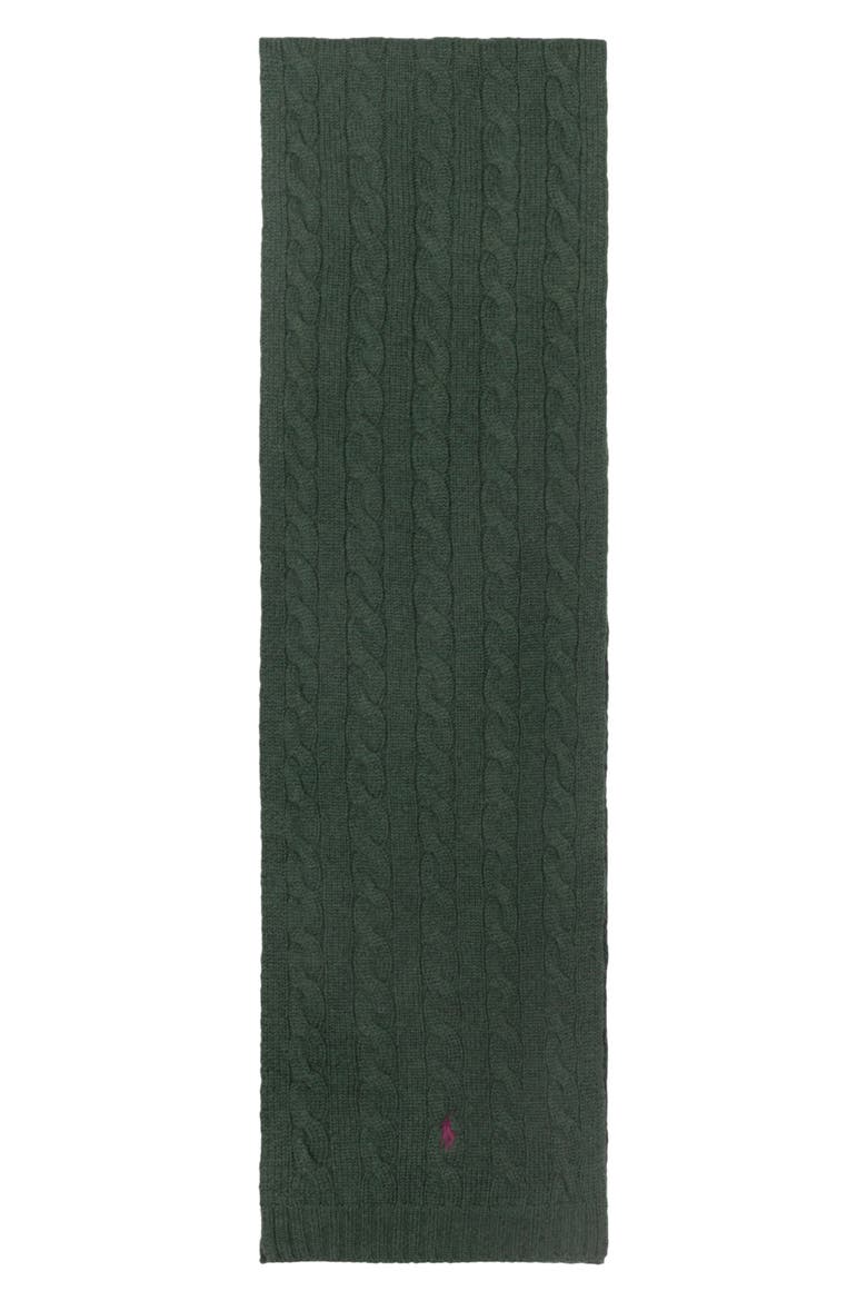 Cable Knit Wool Blend Scarf, Alternate, color, LODGEPOLE PINE HTR