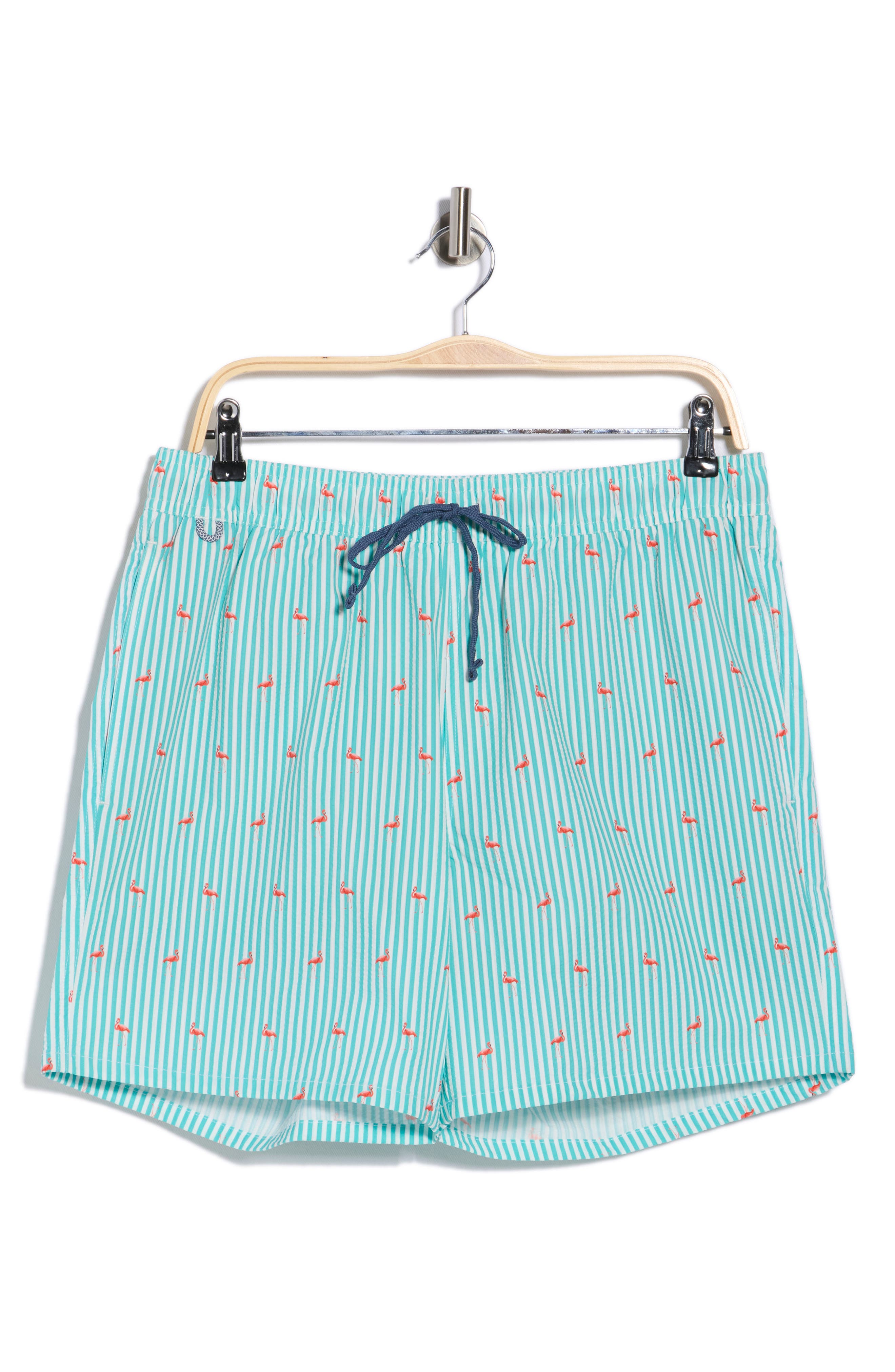 Rainforest Flamingo Seersucker Swim Trunks