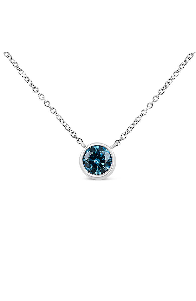 Haus of Brilliance 14K White Gold 1/2 Cttw Blue Lab Grown Diamond Bezel- Solitaire Pendant Necklace, Main, color, White