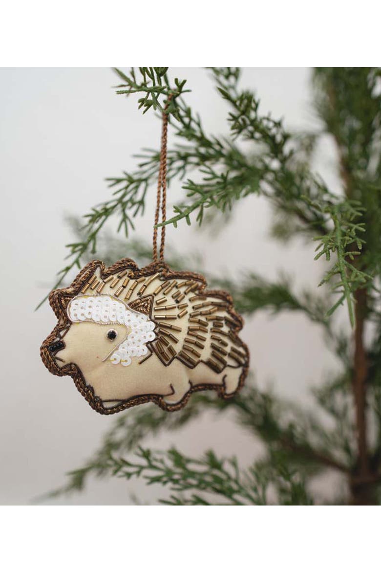 Larissa Plush Hedgehog Beaded Fabric Ornament - Embroidered, Alternate, color, White