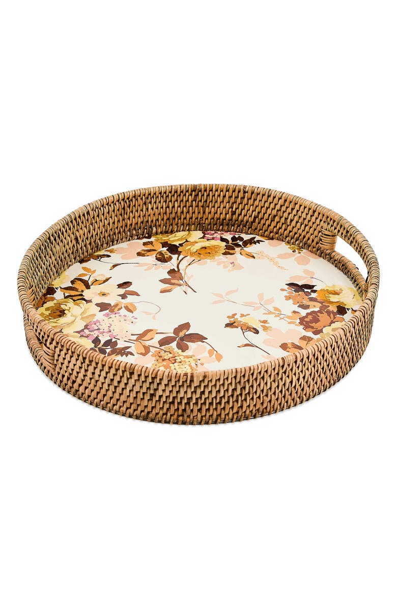 MACKENZIE CHILDS Wild Rose Enameled Steel & Rattan Tray, Main, color, White