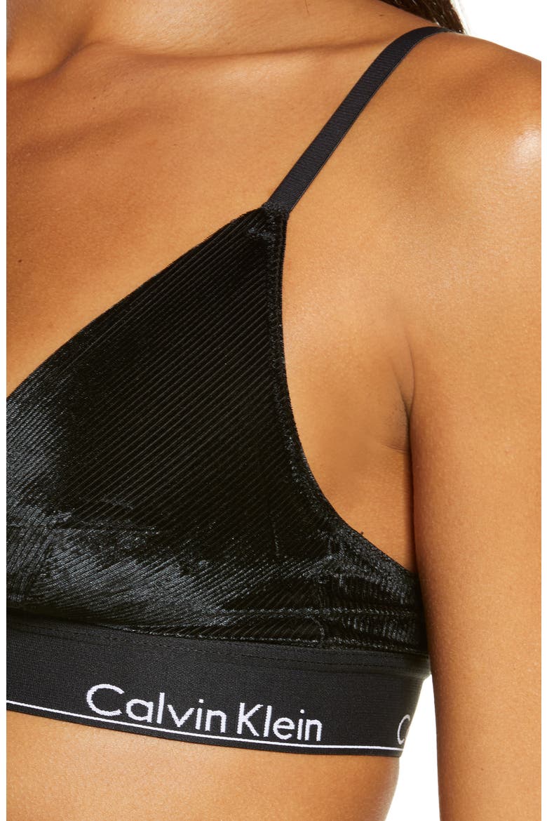 Unlined Velvet Triangle Bra, Alternate, color, BLACK/ BLACK