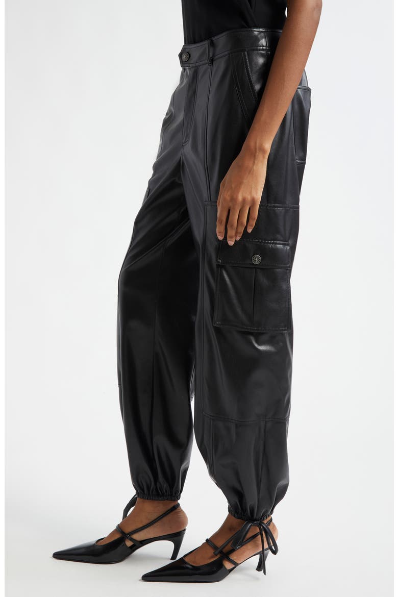 Faux Leather Cargo Joggers, Alternate, color, BLACK
