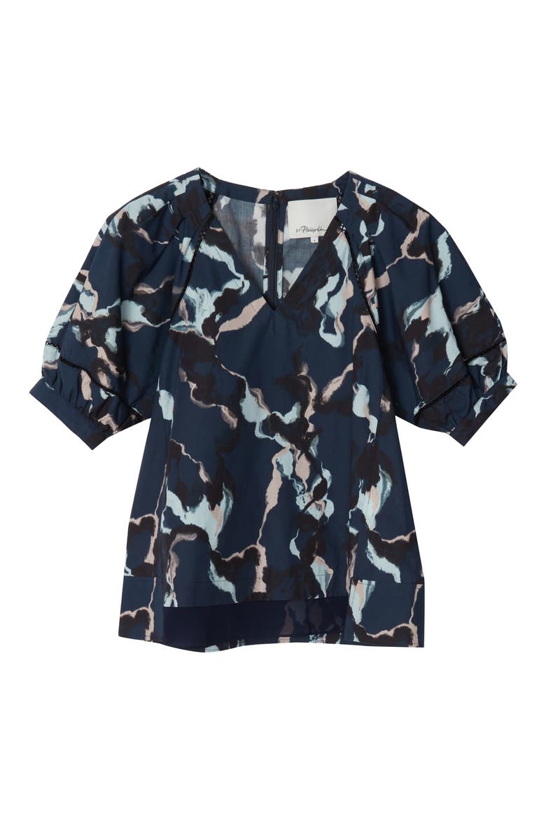 Abstract Vines Lantern Sleeve Top, Main, color, NAVY MULTI