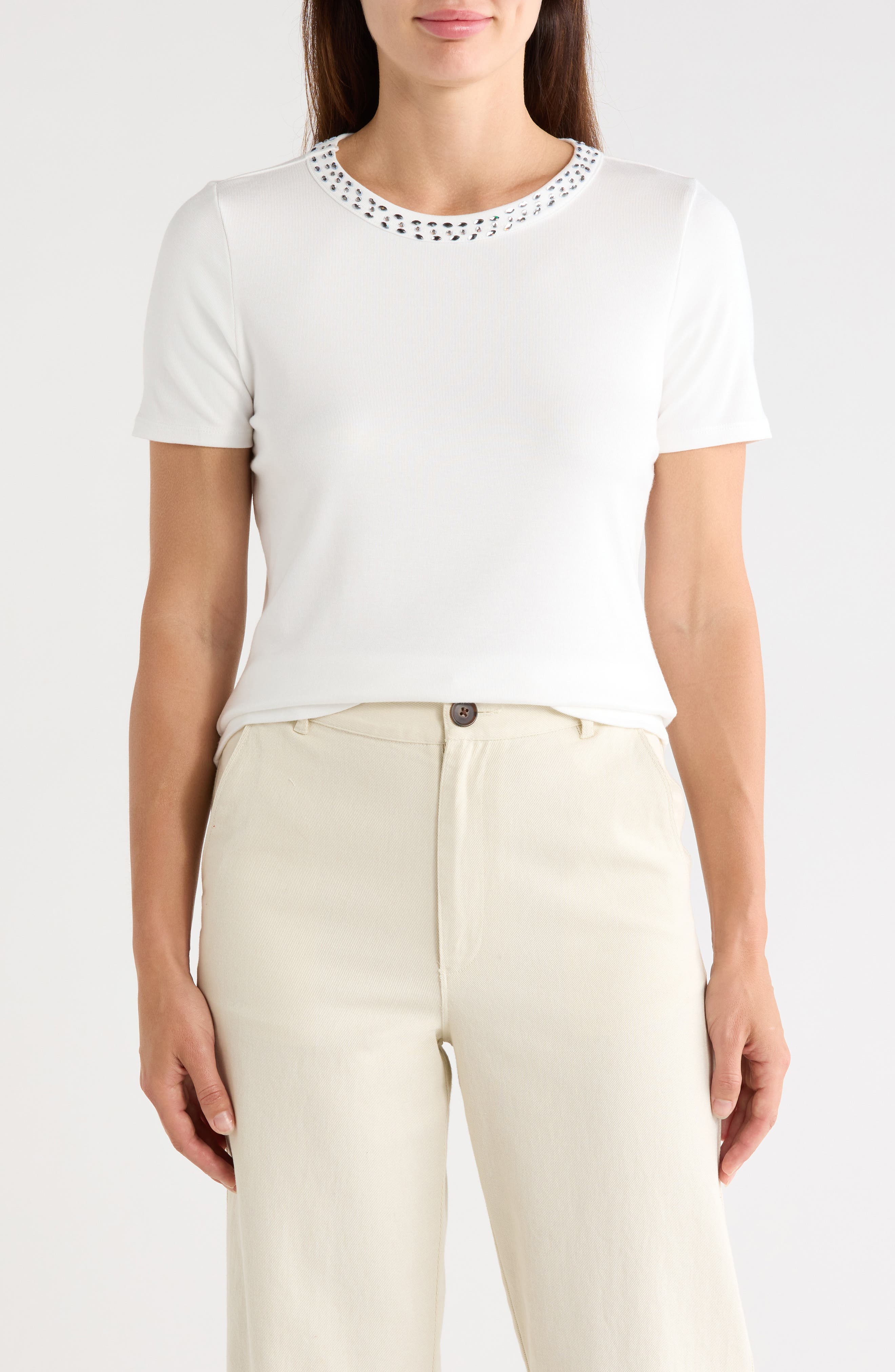 Embellished Neck Crew T-Shirt