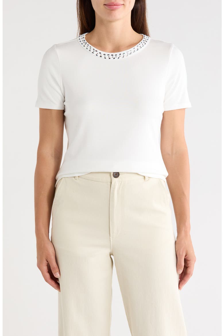 Embellished Neck Crew T-Shirt, Main, color, BONE