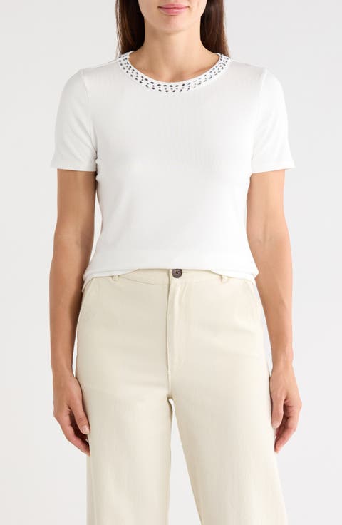 Embellished Neck Crew T-Shirt
