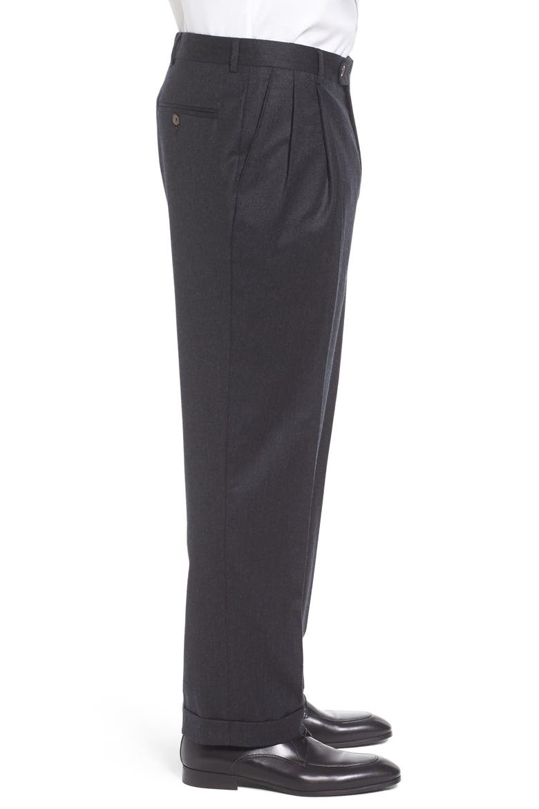Lightweight Flannel Pleated Classic Fit Dress Trousers, Alternate, color, CHARCOAL