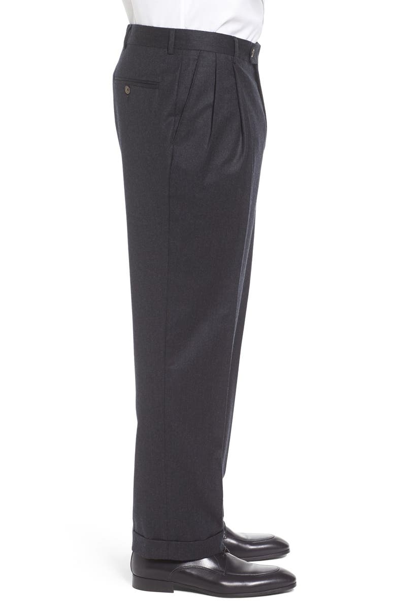 Berle Lightweight Flannel Pleated Classic Fit Dress Trousers, Alternate, color, Charcoal
