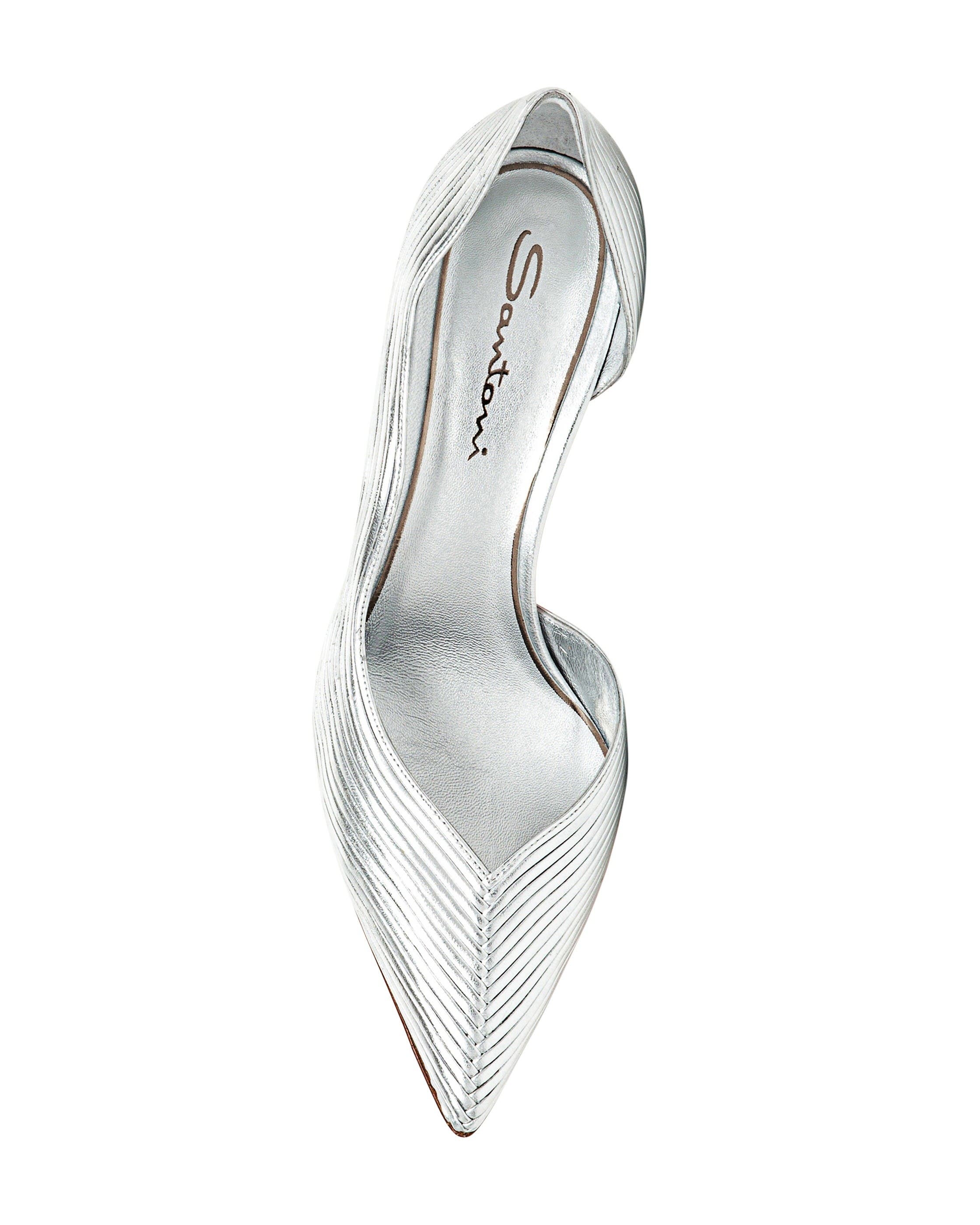 Santoni Women's leather high-heel pump, Alternate, color, Silver