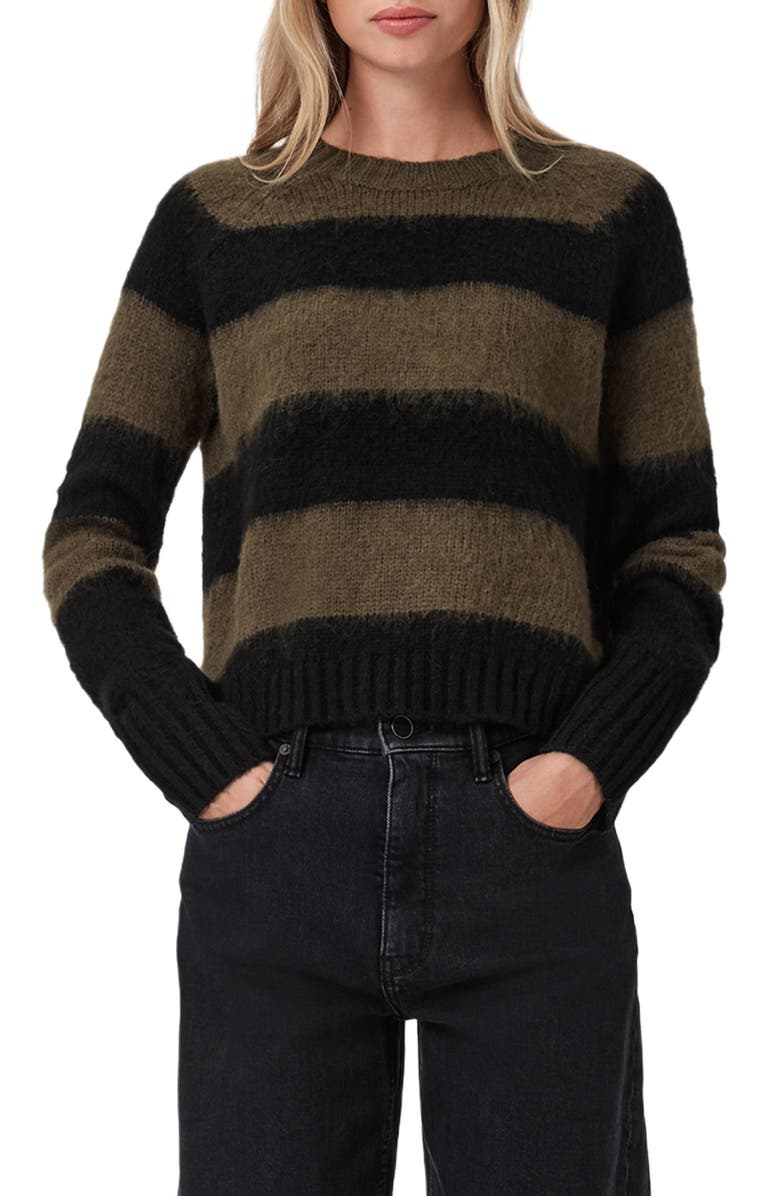 AllSaints Lou Brushed Stripe Sweater, Main, color, Black/ Green
