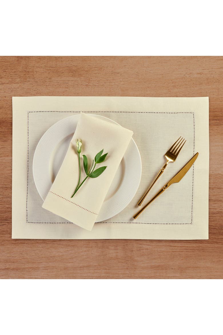 Linen Placemats Set of 4, 14 x 19" - Medium Weight Hemstitch, Alternate, color, Creamy Ivory
