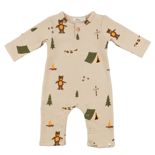 Oh Baby! Brand Camping Print One Button Romper French Terry- Infant In Neutral