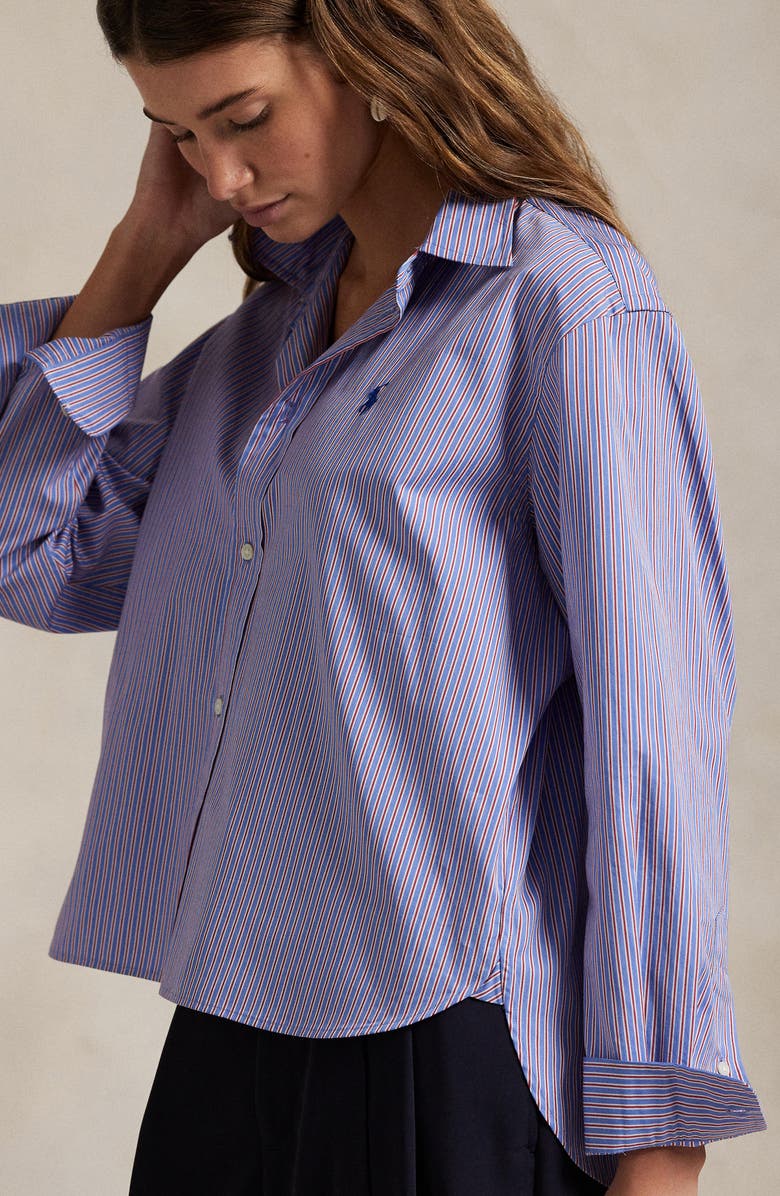 Polo Ralph Lauren Stripe Cotton Oxford High-Low Button-Up Shirt, Alternate, color,