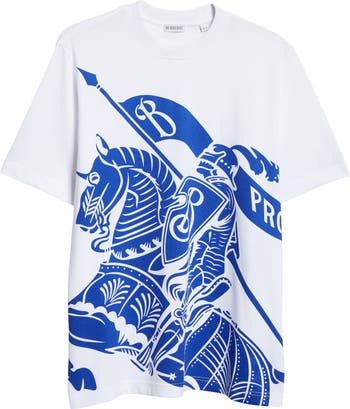 【関税・送料込】Burberry Equestrian Knight 長袖 Tシャツ Burberry Equestrian Knight-print Cotton T-shirt | Blue