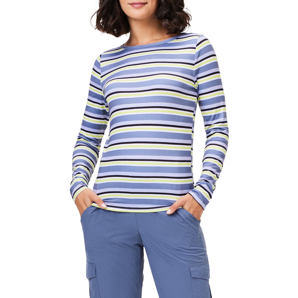 Nz Active By Nic+zoe Easy Stripe Flow Fit Long Sleeve Top In Blue Multi