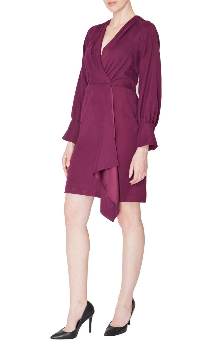 Julia Jordan Ruffle Detail Long Sleeve Dress, Alternate, color, Cabernet