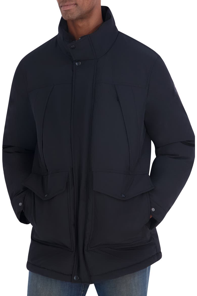 Faille Hooded Parka, Alternate, color, BLACK