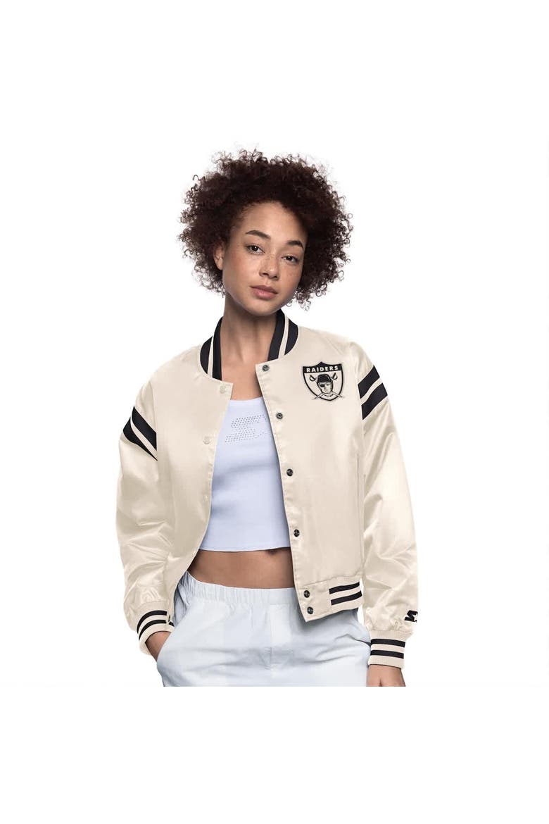 Women's Starter  Cream Oakland Raiders Gridiron Classics Full Count Full-Snap Satin Jacket, Alternate, color, Cream