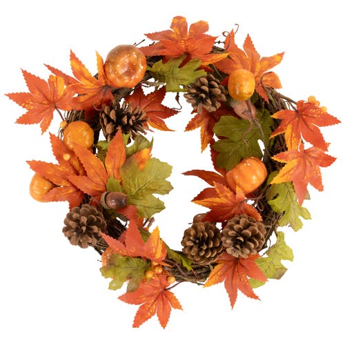Northlight Maple Leaves With Pine Cones And Pumpkins Fall Harvest Artificial Wreath In Multi
