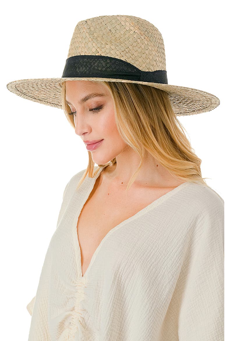 Ribbon Band Straw Panama Hat, Alternate, color, BLACK
