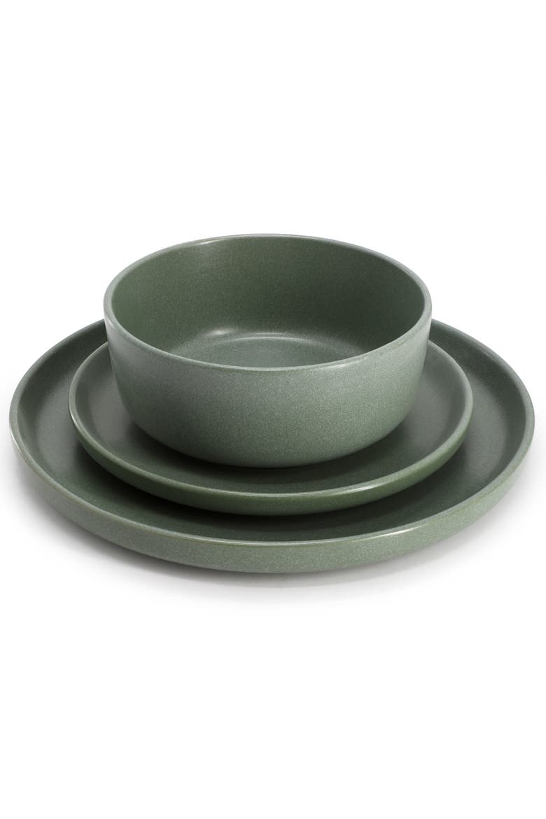 Bryant Park 12 Piece Reactive Stoneware Dinnerware Set, Alternate, color, Sage Green