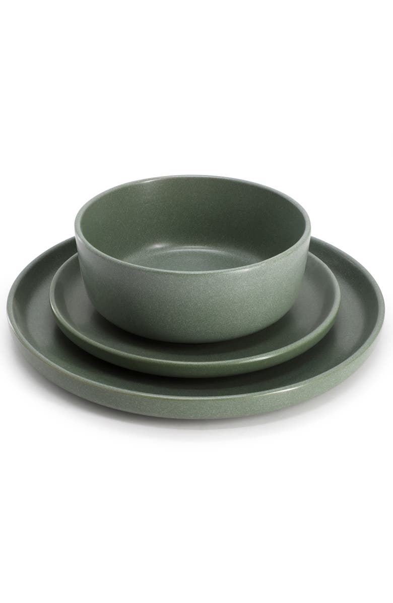 Soho Lounge Bryant Park 12 Piece Reactive Stoneware Dinnerware Set, Alternate, color, Sage Green