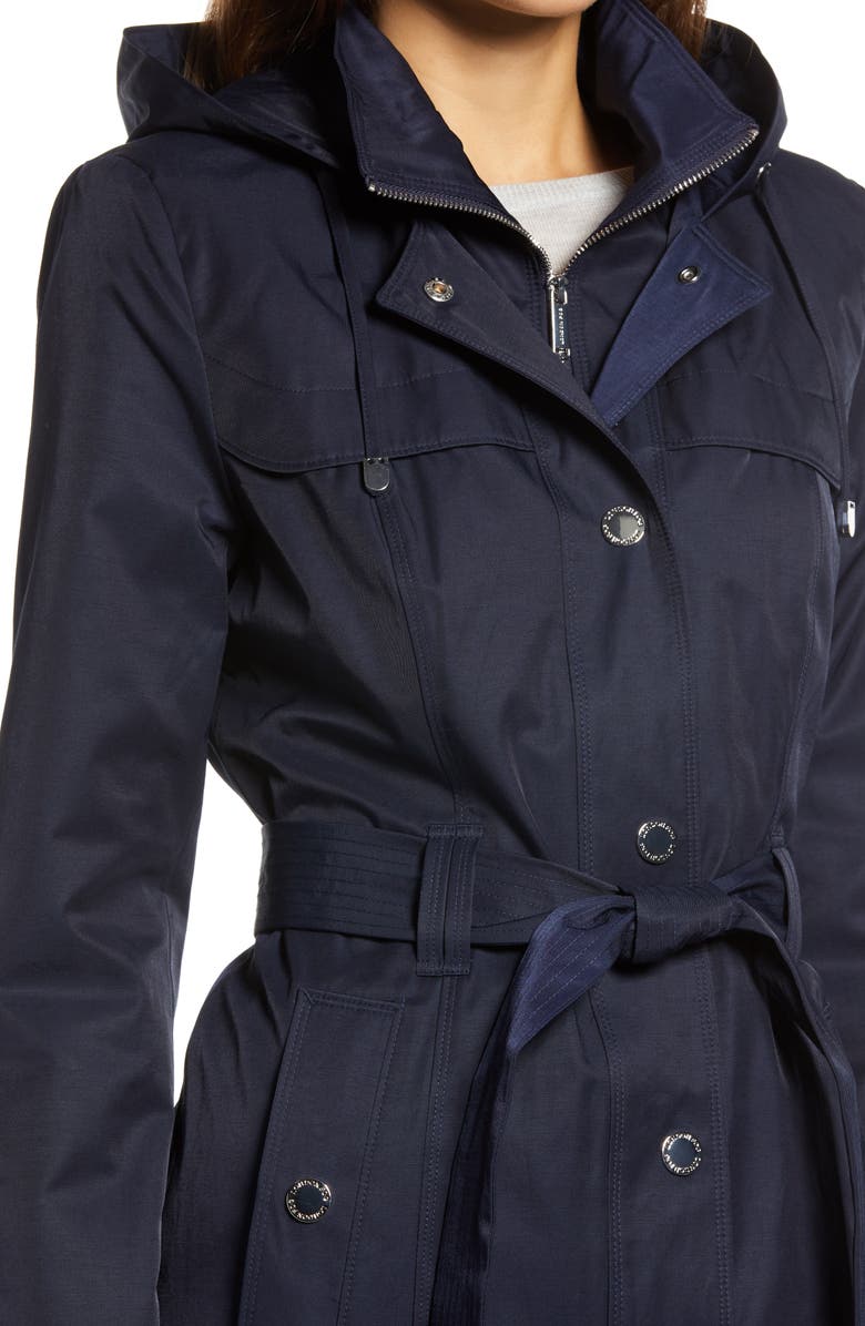 London Fog Hooded Trench Coat with Bib Inset, Alternate, color,