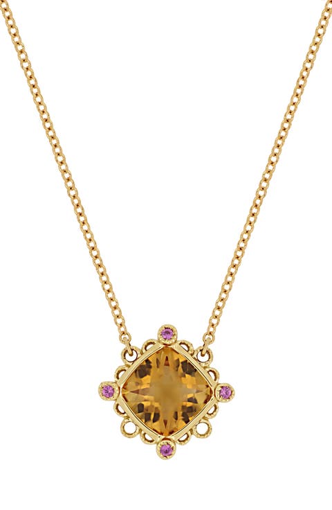 Iris Citrine & Pink Sapphire Pendant Necklace