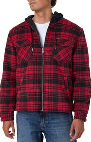 GUESS Hooded Plaid Flannel Fleece Shirt Jacket