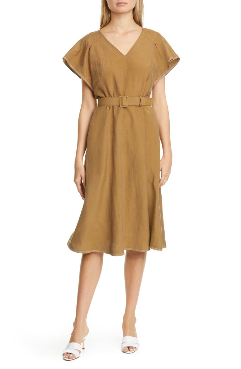 Lafayette 148 New York Kline Belted Silk & Linen Midi Dress, Main, color, 