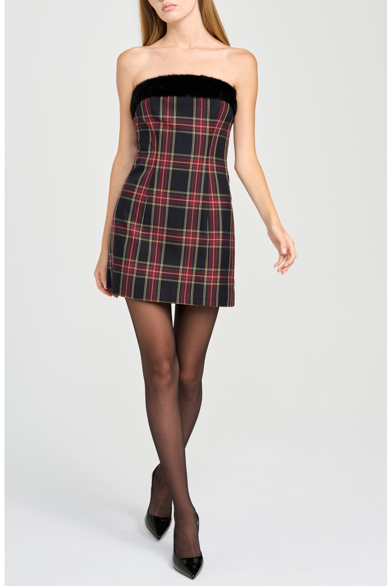 x Rose Lola Gramercy Strapless Faux Fur Trim Minidress, Alternate, color, NAVY
