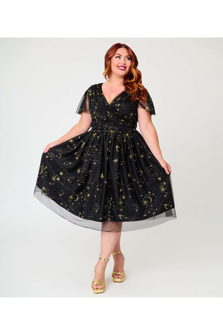 Plus Size Midori Swing Dress, Main, color, Black Celestial Print