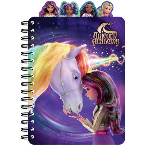 4 Tab Journal, Unicorn Academy, 160 Pages, Spiral Notebook, Kids 3+