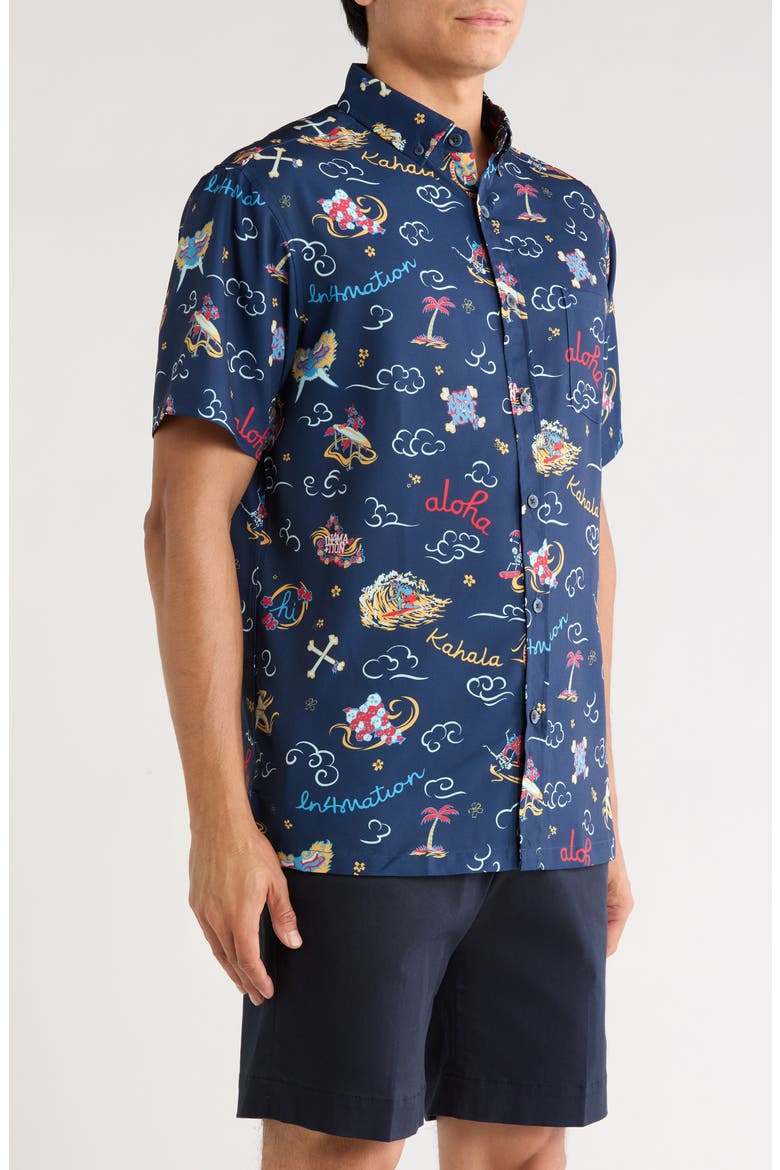 In4mation Short Sleeve Button-Down Shirt, Alternate, color, NAVY