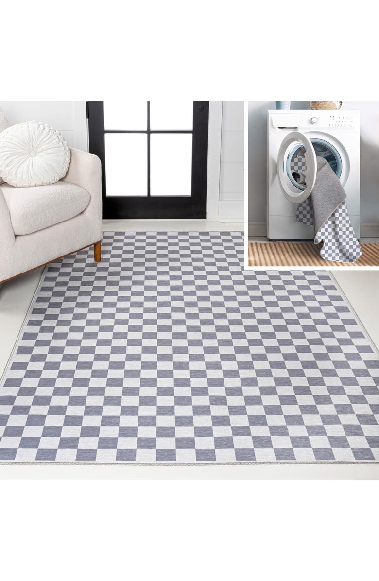 JONATHAN Y Ainsley Modern Cottage Checkerboard Washable Area Rug, Main, color, Purple Gray-White