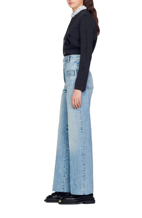 Sandro Oslo High Waist Cotton Denim Jeans In Blue Jean