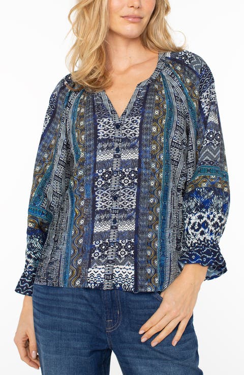 Three Quarter Sleeve Shibori Print Shirt (Petite)