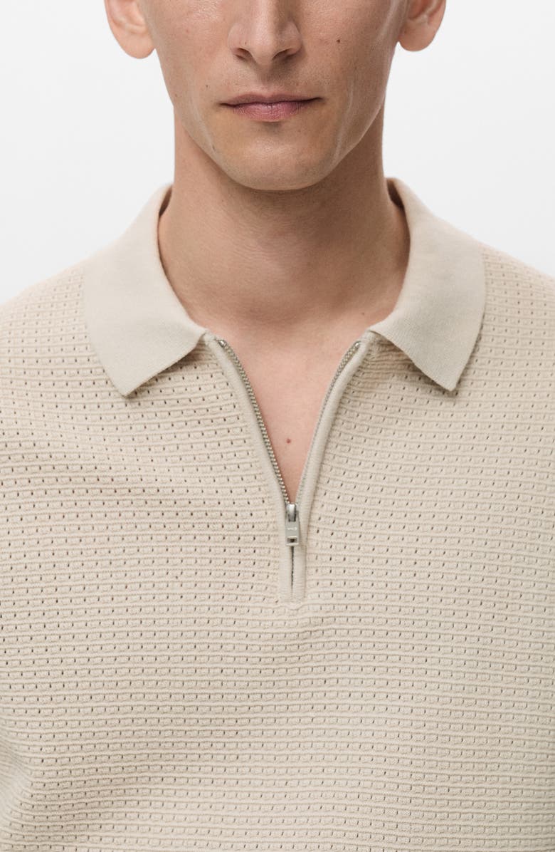 MANGO Openwork Knit Quarter Zip Polo, Alternate, color, 