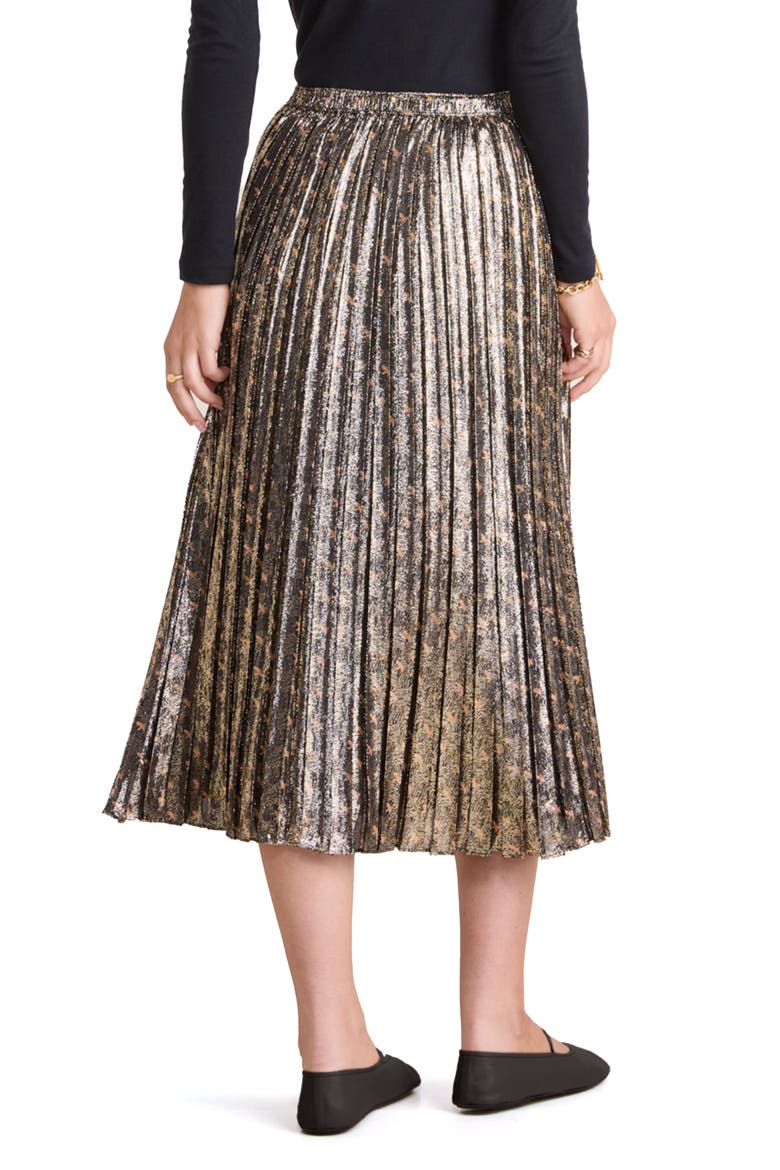 Metallic Pleated Midi Skirt, Alternate, color, FLYINGPHEASANT-BLACK